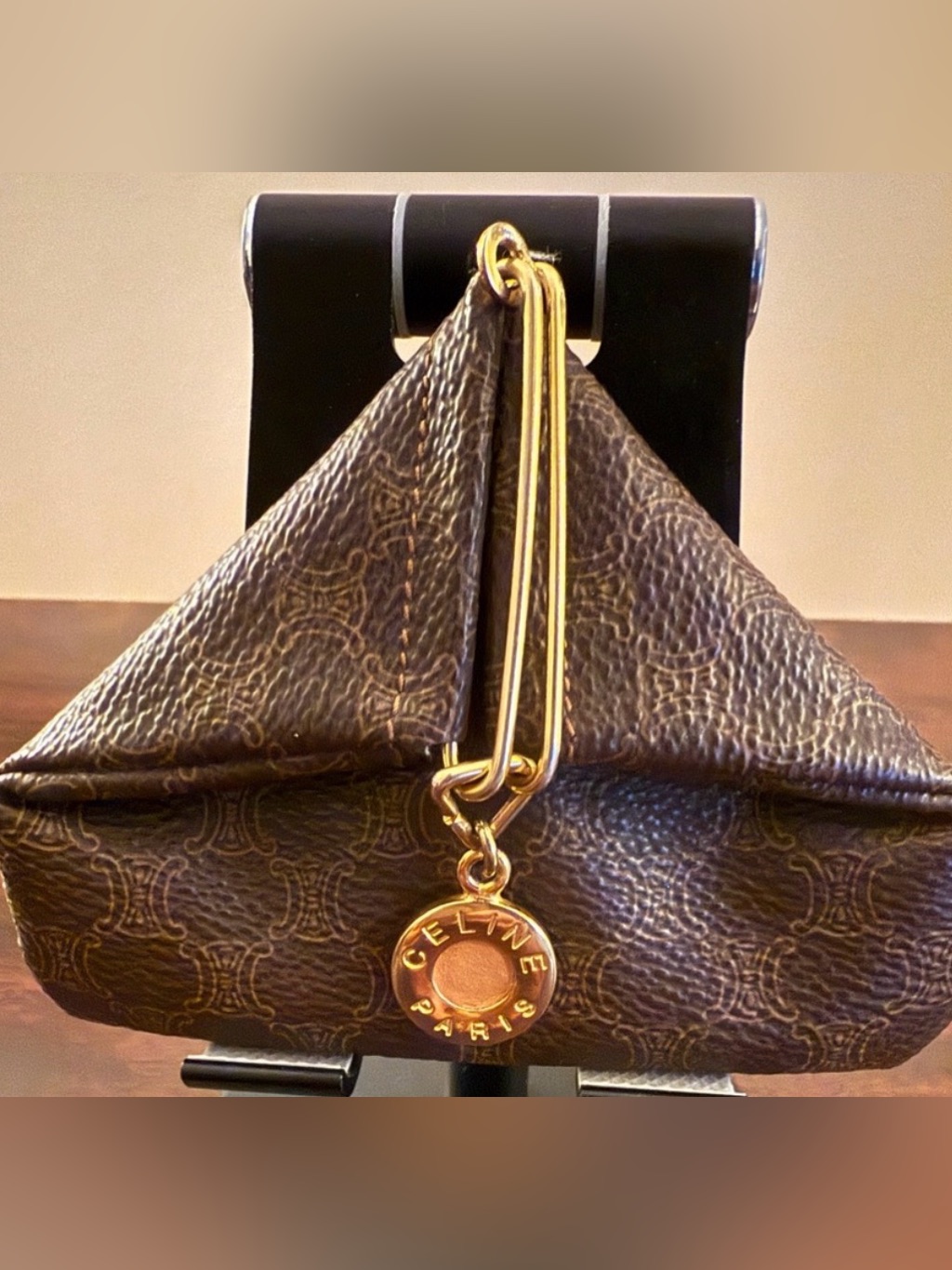 Vintage Celine Paris Macadam Monogram Coin Pouch With Coa